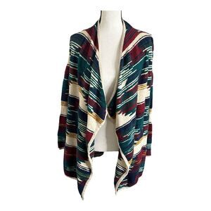 Lucky Brand Aztec Western Native‎ Open Front Long Cardigan Sweater Size Small